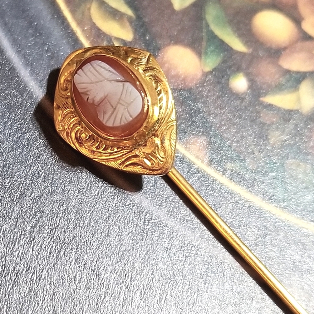 Antique Hard Stone Cameo Stick Pin PSCO - Picture 8 of 8